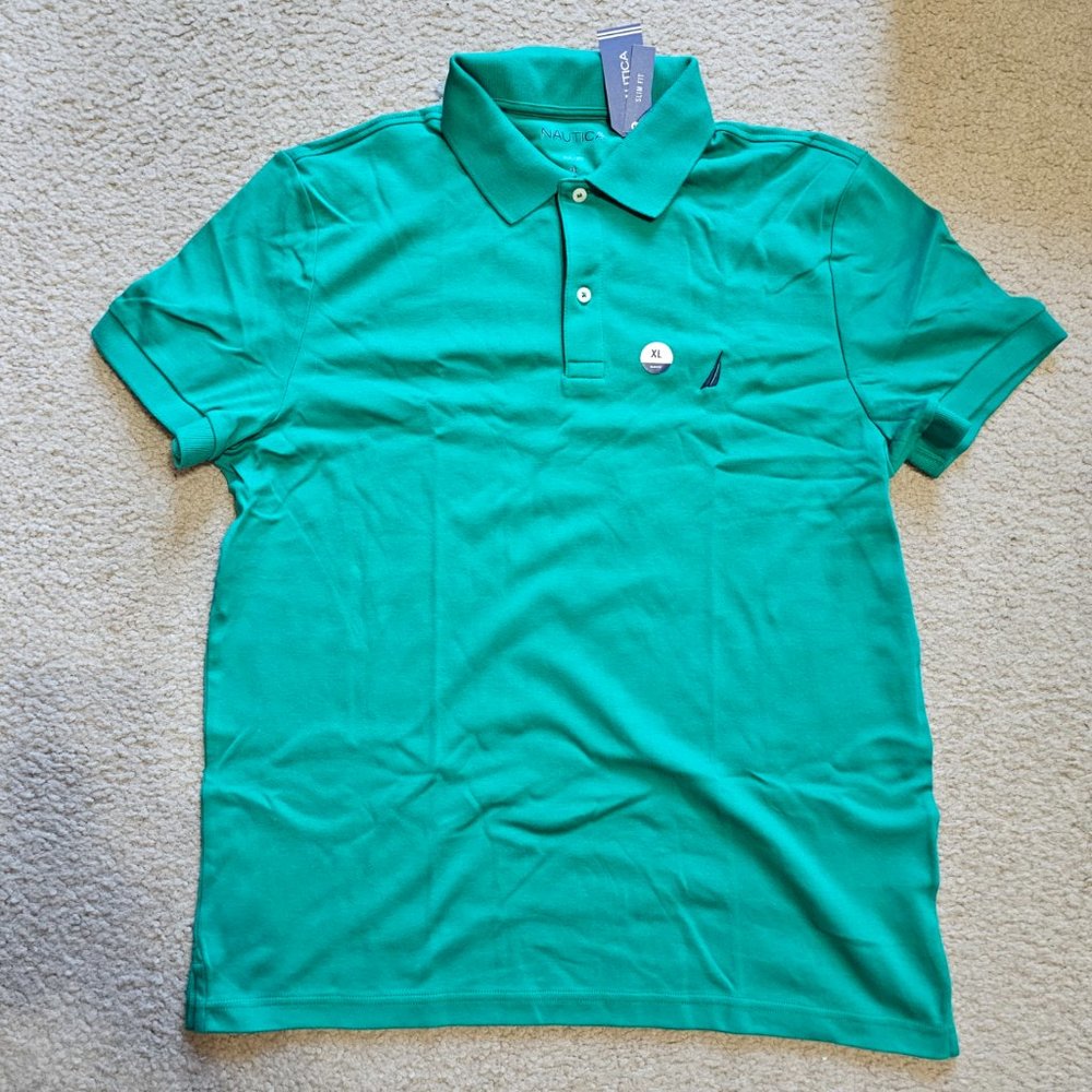 Nautica Men's Slim Fit Interlock Soft Touch Polo - Pepper Green X-Large (XL) NWT